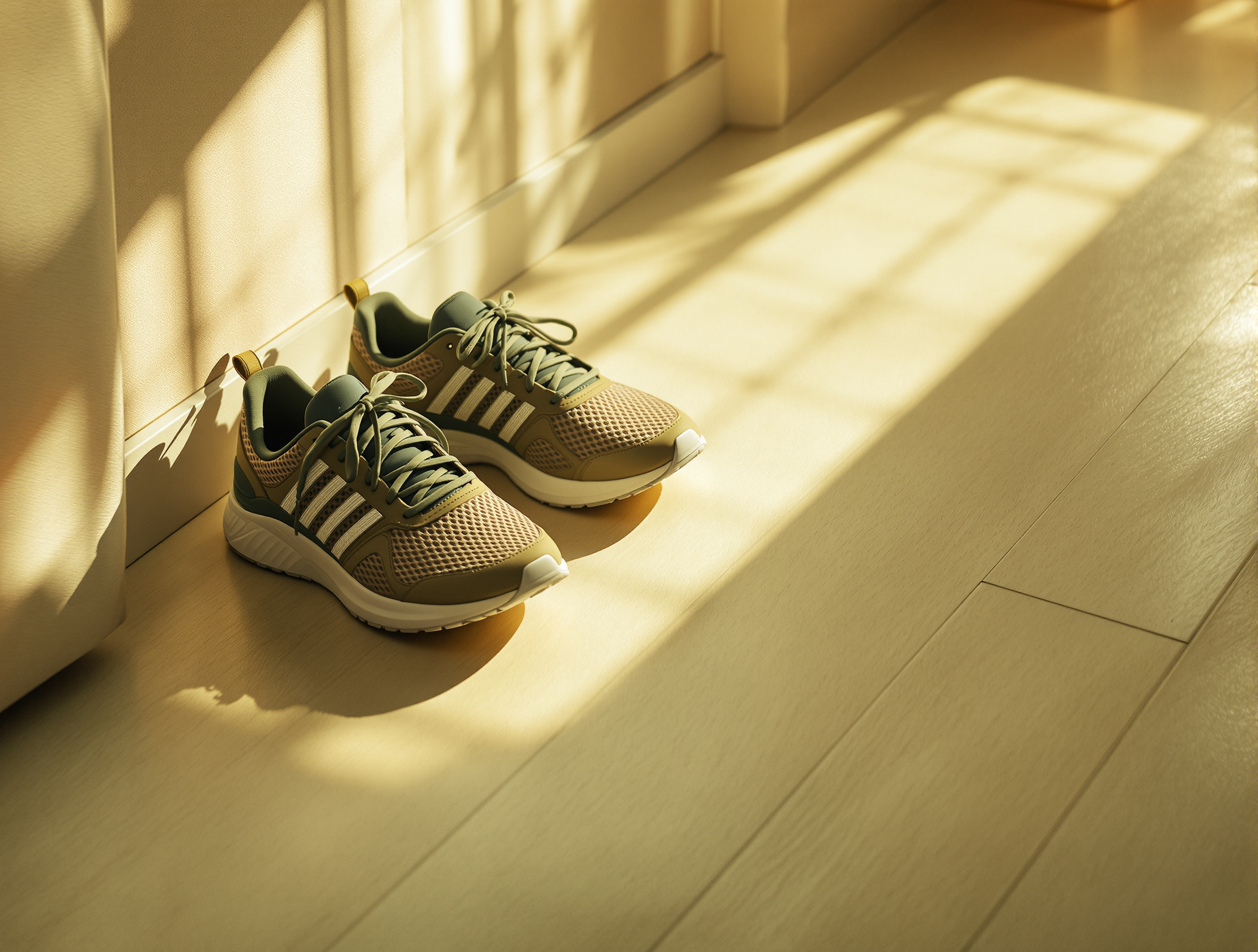 Athletic shoes in a sunlit room