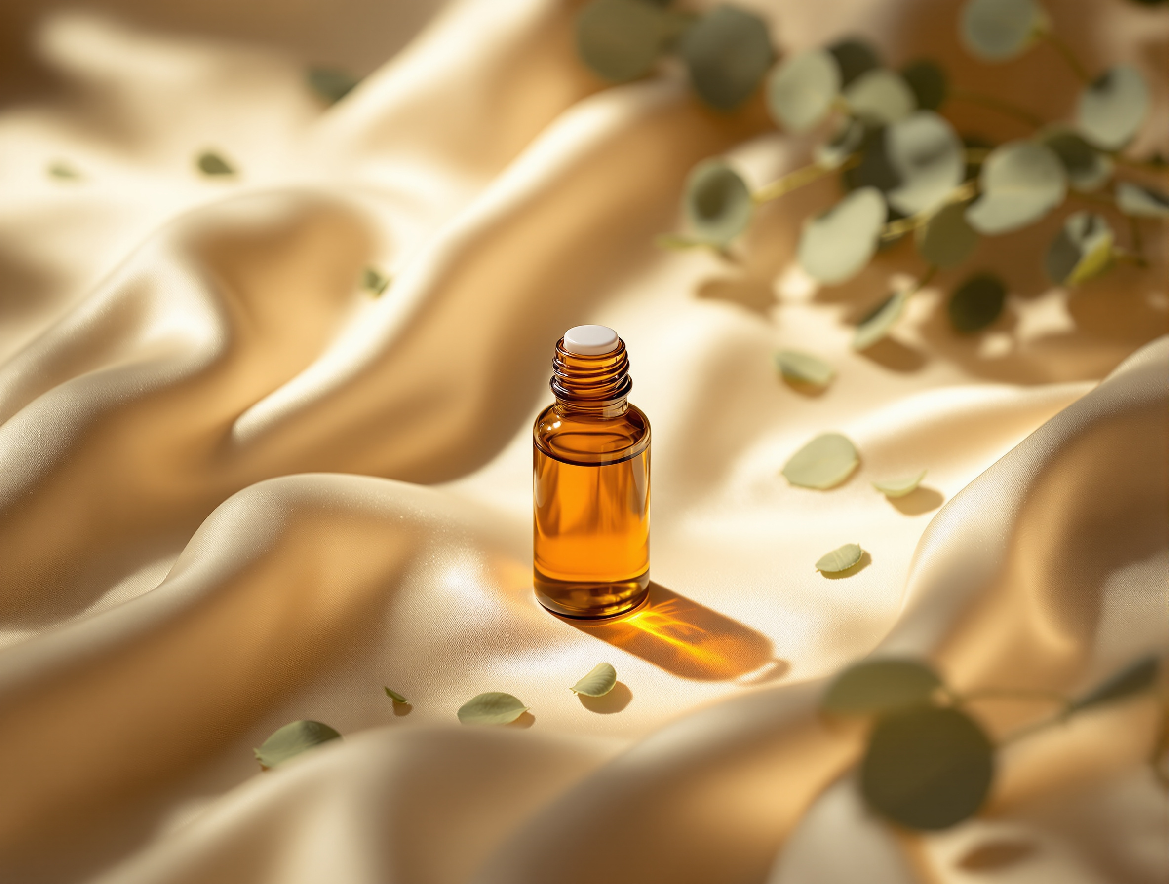 Amber glass vial with eucalyptus