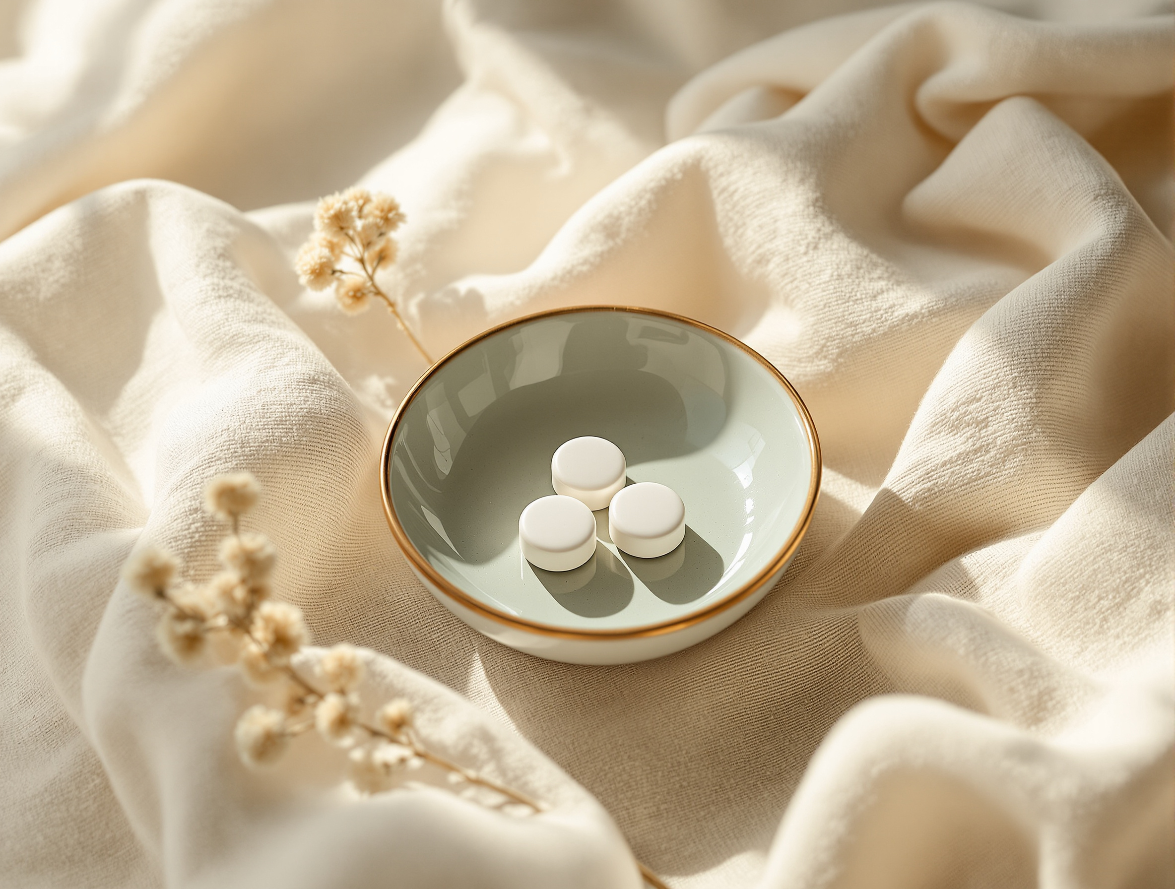 Oral tablets in a small ceramic dish