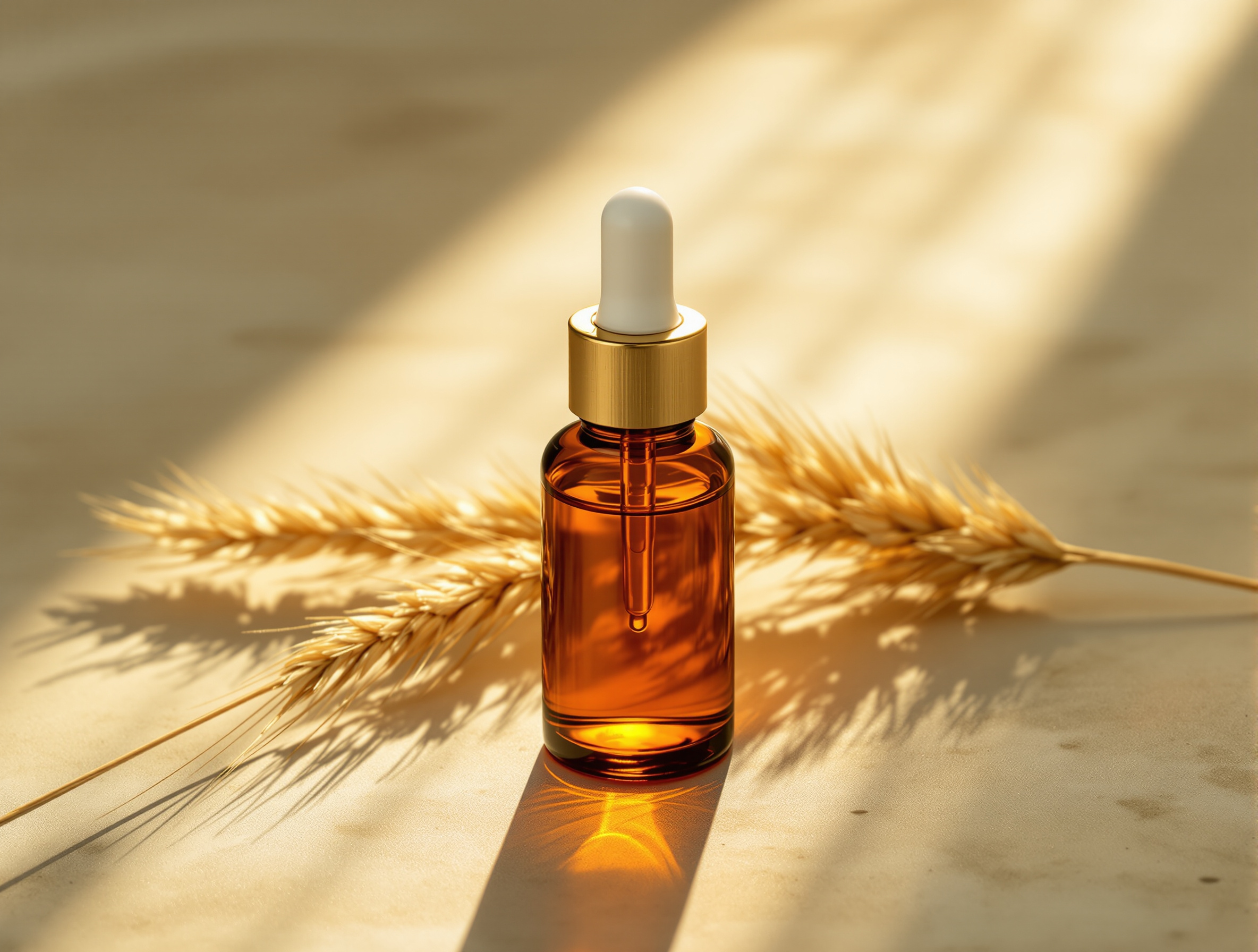 Amber vial with dried wheat stalk