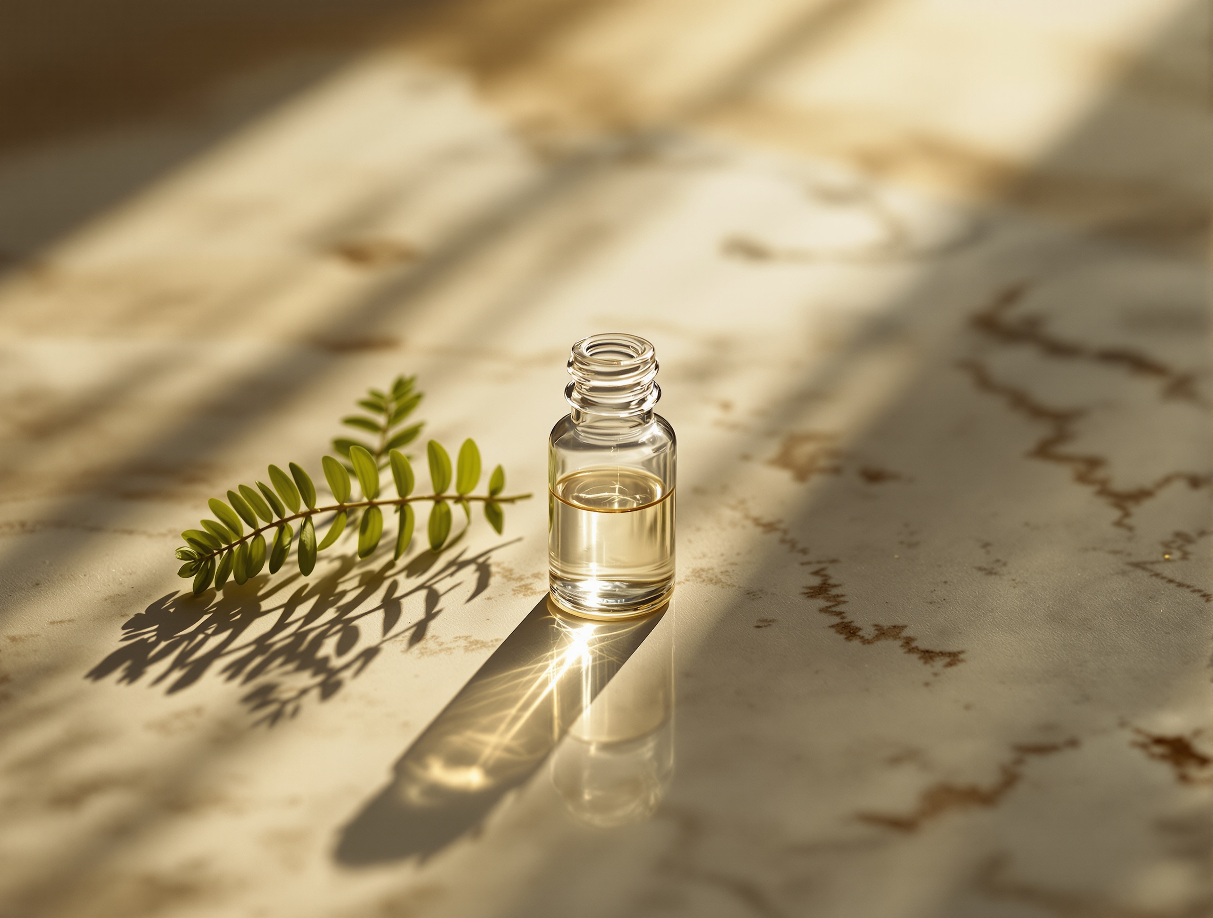 Glass vial with fern sprig