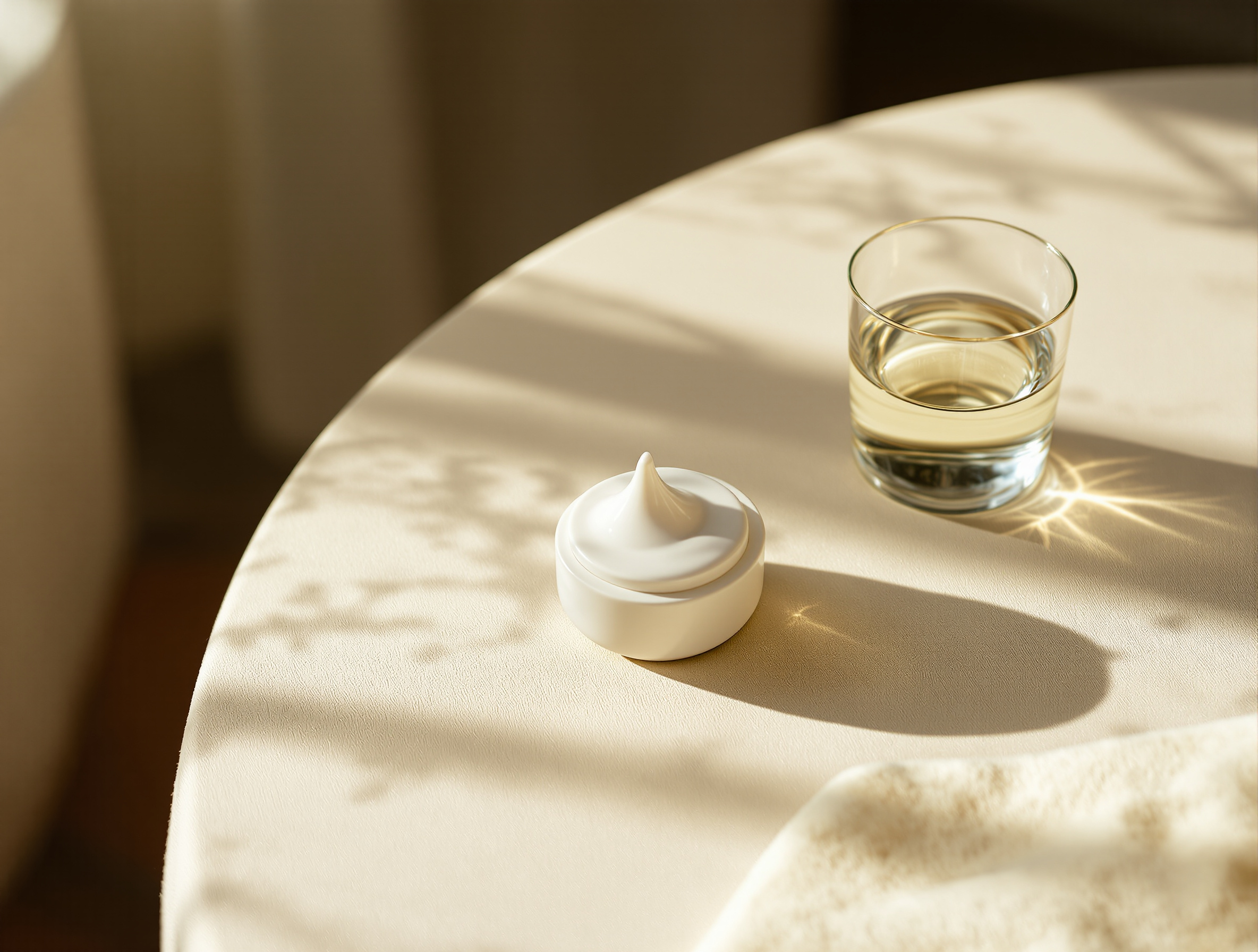 Dissolving tablet beside a small glass