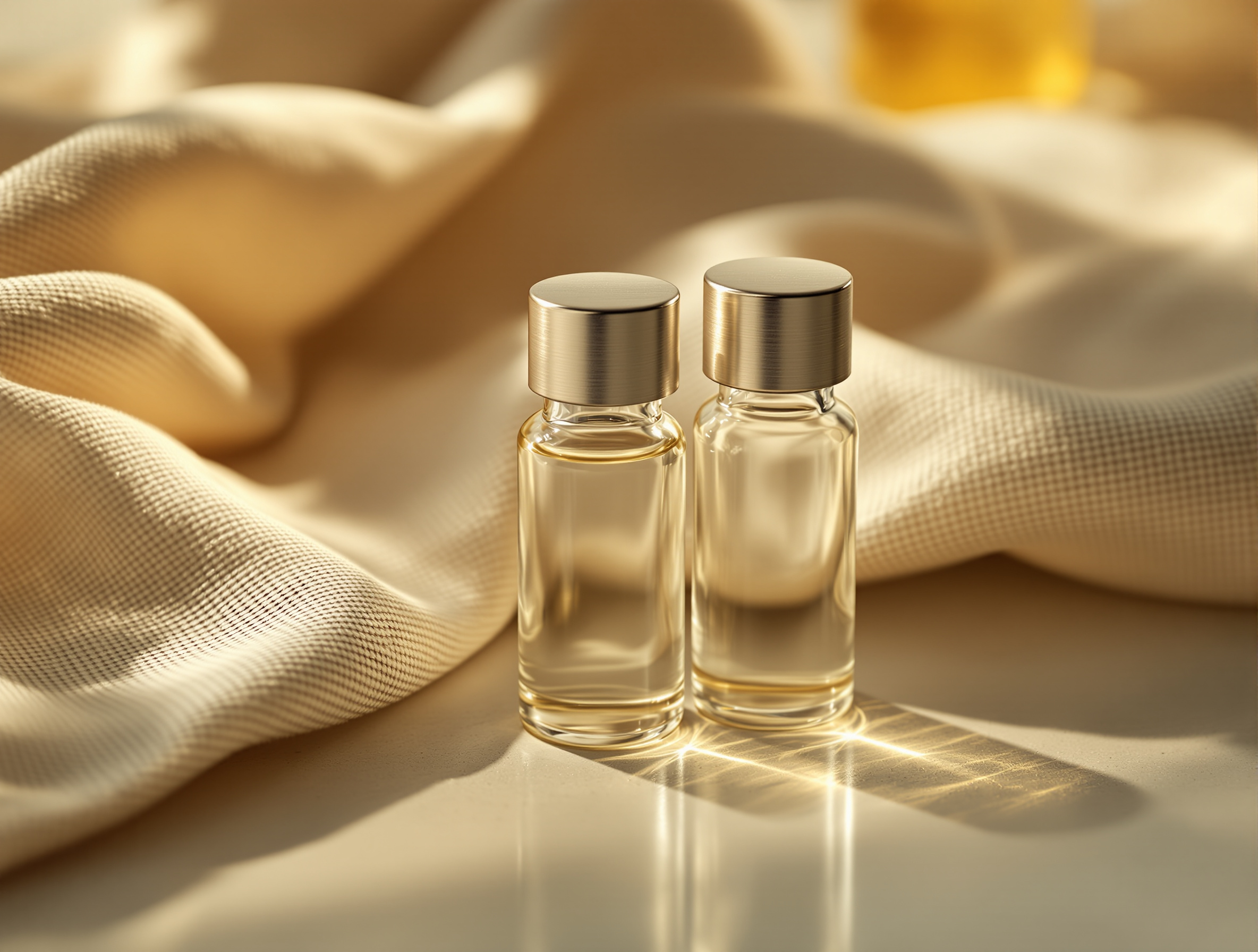 Two glass medication vials on stone